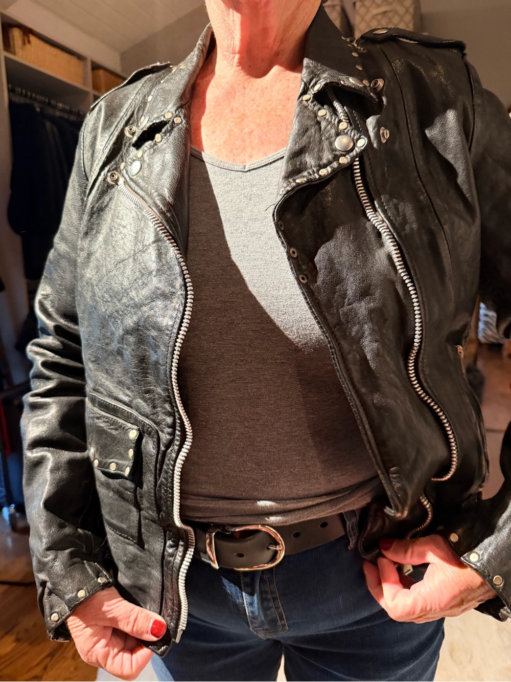 Golden Goose Black Leather Biker Jacket with Silver Hardware - Picture 5 of 13